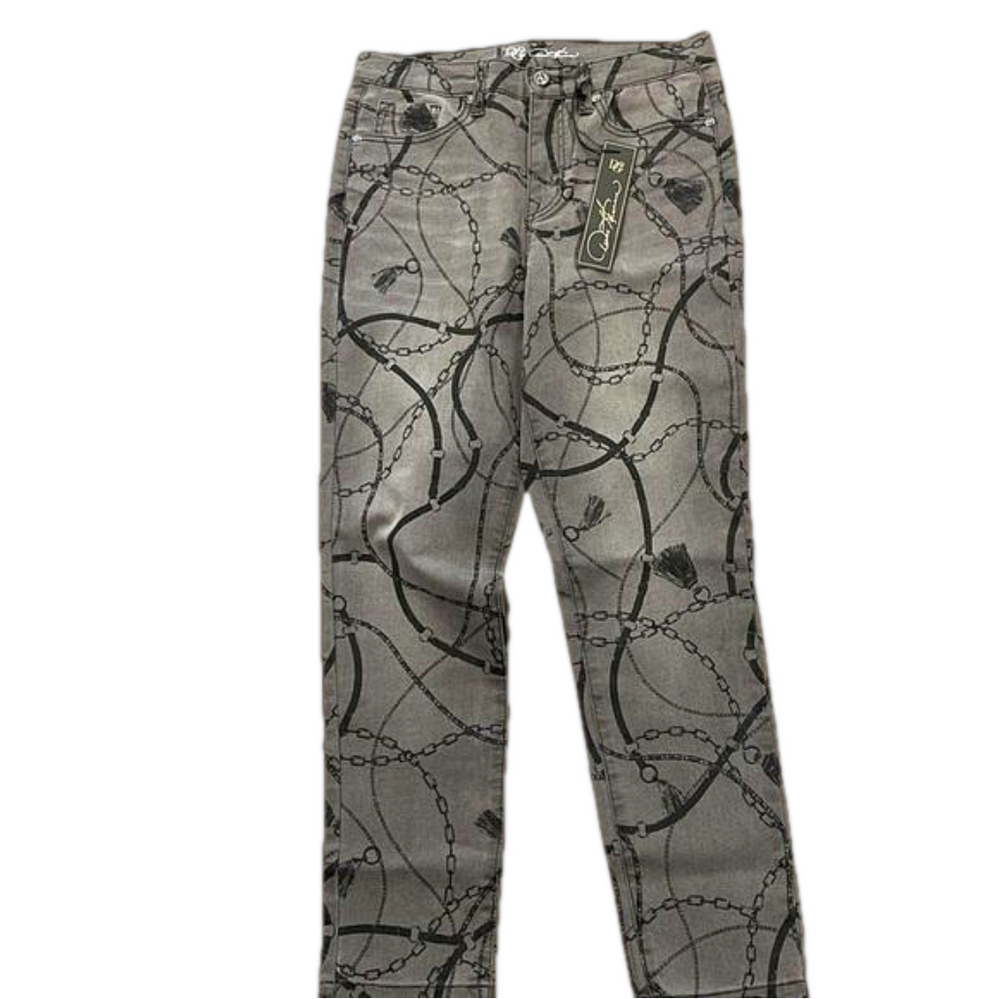 DG2  jeans sz 12 grey/black tassel print front zip NWT
